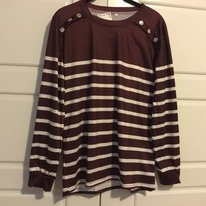 La Mode - Women Burgundy and white striped top